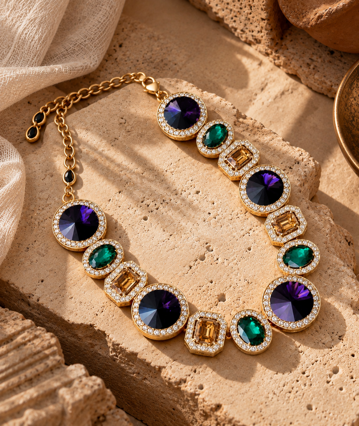 Tareya choker necklace with multicolour stones and crystal accents - view 6