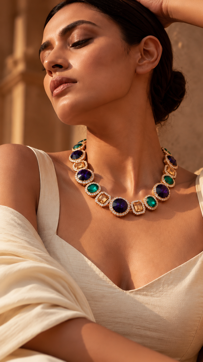 Tareya choker necklace with multicolour stones and crystal accents - view 4