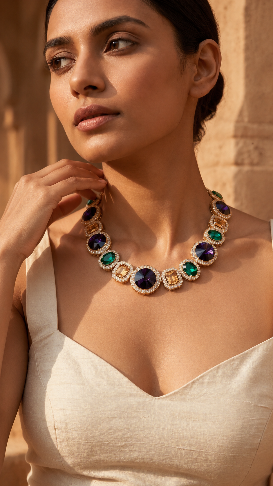 Tareya choker necklace with multicolour stones and crystal accents - view 3