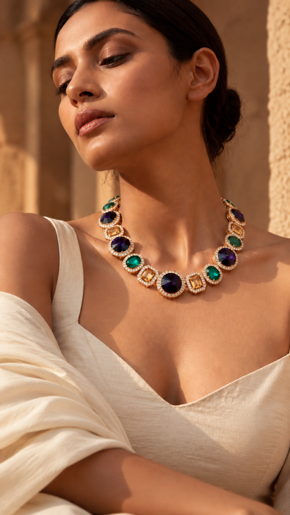 Tareya choker necklace with multicolour stones and crystal accents - view 5